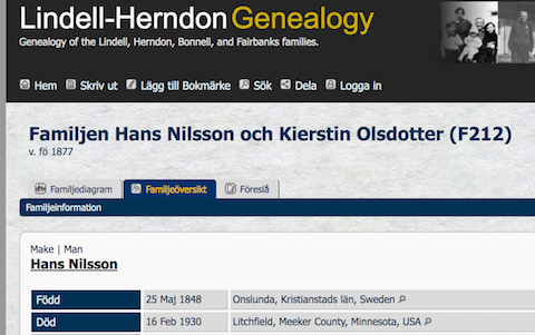 Poniżej przedstawiono przykład szwedzkiego tytułu rodzinnego z identyfikatorem