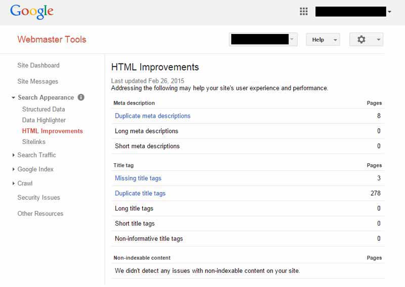 Один из способов выяснить, есть ли у вас дубликаты мета-описаний, - использовать отчет об улучшениях HTML в Инструментах для веб-мастеров Google: